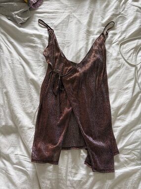 La Senza Metallic Plum Slip Dress with Tie Detail